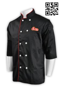 KI079大量訂購廚師制服 製作黑色廚師制服 1/2 中袖廚師衫 雙排 厨司 供應廚師制服 廚師制服專營